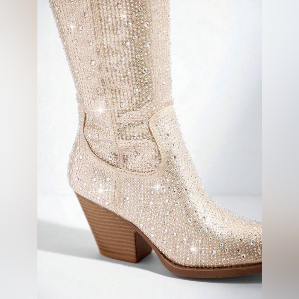 SHEIN • Women's Tayler Swit Inspired OTK Shining Rhinestone Boots - Champagne - Picture 1 of 4
